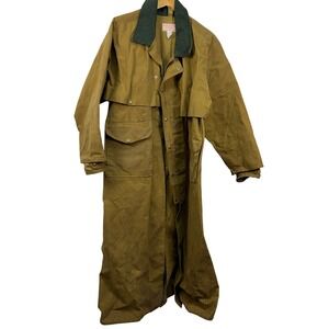 VTG CC Filson Tin Cloth Oil Waxed Duster Coat Mens Size 44 Brown